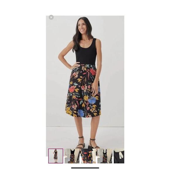 PACT fit & flare organic cotton Black Sleeveless Dress w Floral Skirt tie back M - Picture 5 of 5
